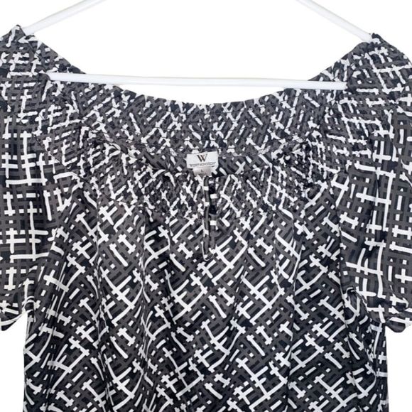 Worthington Top Dressy Blouse Black White Tie On Side Size Large - Picture 2 of 8
